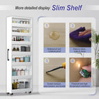7-Tier Slim Storage Cart, Wooden Rolling Pantry Cabinet with Wheels, Narrow Shelf Organizer for Kitchen, Bakers Rack, Dining Room, Closet, Small Spaces Warm White 47.2" H*7.8" W*23.6" D