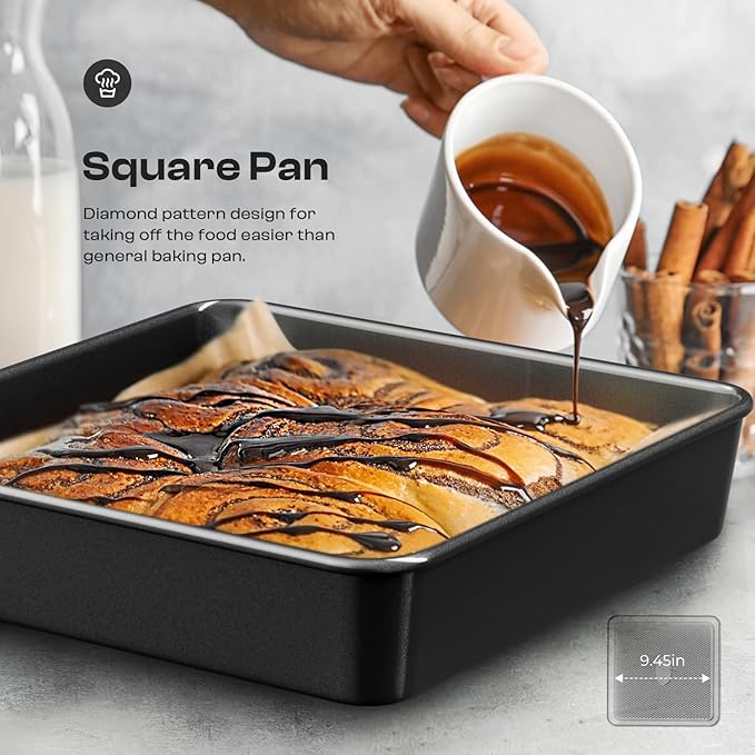 Nonstick Baking Pans Set, 8-Piece Stackable Bakeware Sets, Non-Toxic Oven Pan Set, Includes Baking Sheet, Cake Pan, Muffin Pan, Loaf Pan, Square Pan, Cookie Sheet & Roasting Pan, Black