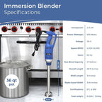 TK Commercial Immersion Blender, 500 Watt/.5 HP Variable Speed Motor, 16,000 RPM Heavy Duty with Performance Assurance - 16"
