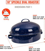 Roasting Pan with Lid and Rack 18" Dark Blue and White Speckled Design Large Oval Enamel Roast pan,Perfect for Thanksgiving Christmas Parties and Dinner Gatherings with Mesh Frame Gift Packaging