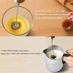 Milk Frother Handheld, Battery Operated Coffee Foamer Drink Mixer with 2 Stainless Steel Electric Whisks for Coffee, Latte, Cappuccino, Hot Chocolate, Protein， Batteries Included, Golden