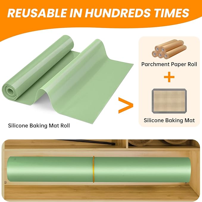 Cut to Size Silicone Baking Mat Roll-Best German Silicone - Heat Resistant Silicone Baking Macaron Mat,Non-stick Pastry Mat, Reusable Dough Mat for Rolling