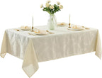 Newbridge Barcelona Luxury Damask Fabric Tablecloth, 70” Extra Wide x 126” Rectangle, Antique White, 100% Polyester, No Iron, Soil Resistant Dining Room, Party and Banquet Table Cover