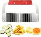Suuker Crinkle Cutter, Extra-Large Potato Slicer Wavy Chopper, Stainless Steel French Fry Cutter Wavy Crinkle Cutting Chopping Tools with Wooden Handle for Carrot Veggies