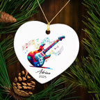 Electric Guitar Xmas Tree Ceramic Ornament 2025, Personalized Electric Guitar Lovers Ornaments Keepsake, Guitarist Ceramic Ornament Christmas, Custom Name & Year Musical Instrument Player Ornaments