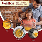 Walfos Silicone Flat Whisk,11inch Flat Whisk Non Scratch Coated Flat Whisks for Cooking.Great for Ceramic Coated pans and Wider shallower pots.Black