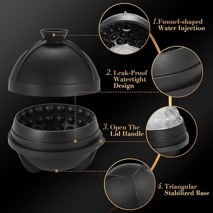Golf Gifts Ball Ice Maker Mold set of 4, 2.5" Large Sphere Round Ice Cube Mold for Whiskey, Cocktails, Coffee, Soda, Fun Drinks, and Gifts,Leak-Free, Reusable, BPA-Free
