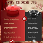 Dutch Oven Pot with Lid - Cast Iron Dutch Oven for Bread Baking Sourdough, Casserole and Braiser with Crab Lid, Square Knob, Nonslid Handles - Red