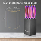 WELLSTAR 5-Inch Steak Knife Holder Only– Wooden Knife Block with 8 Slots (No Knives Included) – Compact, Space-Saving Design for 5" Steak Knives – Sturdy Wood Storage Organizer