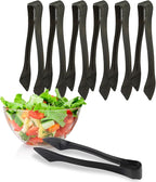 PARTY BARGAINS 8.5 Inches Plastic Serving Tongs, 6 Pack, Premium Quality & Heavy-Duty Black Plastic Tongs for BBQ, Salads, Grilling, Buffets, & Kitchen