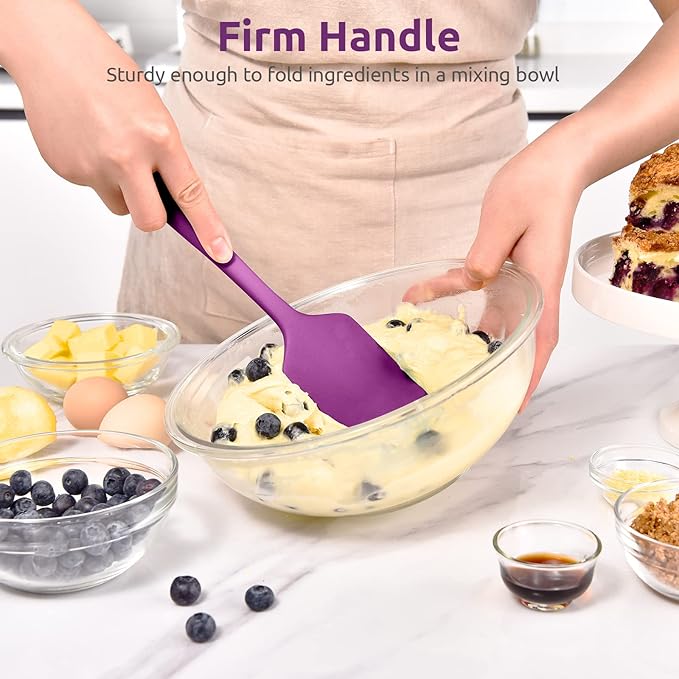 Heat Resistant Silicone Large Spatula: U-Taste 600ºF High Heat Flexible 11.38in Silicon Mixing Stirring Cooking Scraping Baking Bowl Scraper Seamless Spreader for Kitchen Nonstick Cookware (Purple)