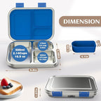 Stainless Steel Bento Box Kids, 3 Compartments Leak Proof Metal Bento Lunch Box, 304 Stainless Steel Bento Lunch Containers for School and Office,Dishwasher Safe, BPA-Free-Blue