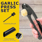 Premium Garlic Press Stainless Steel - Elevate Your Culinary Experience with Our Premium Garlic Mincer, Crusher & Peeler Set, Dishwasher Safe & Rust-proof (Matte-Black)