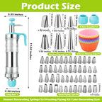 Suuker Dessert Decorating Syringe Set, Frosting Piping Kit Stainless Steels Cake Decorating Tools with 54 Piping Tips, 9 Silicone Baking Cups, Cupcake Decorating Kit