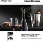 WOTOR Champagne&Wine Bottle Stoppers Stainless Steel with Food Grade Silicone, Leak Proof Keep Fresh Reusable Saver, Cork Suitable for Wine, Champagne, Cava, Prosecco and Sparkling (6 Pack Black）