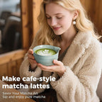 Matcha Whisk Set - Bamboo Whisk and Holder, Bowl with Spout (17 oz), Matcha Sifter and Scoop, 5 Pcs Cute Matcha Kit Set Gift for Matcha Lovers (Bluish Green)