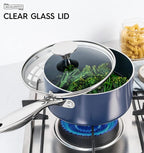 MICHELANGELO Saucepan Set, 1Qt & 2Qt Ceramic Sauce Pan with Lid, Nonstick Saucepans with Lids, Small Pot with Stainless Steel Handle, Oven Safe, Blue