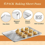 6 Pack Quarter Size Baking Sheet Pans, Aluminum Commercial Cookie Sheets Non-Stick, 13"x10"
