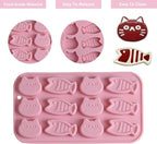 2PCS Chocolate Silicone Molds, 12 Cavity Cartoon Cat Mold Cat Treat Molds, Mini Fish Shape Silicone Mold Animals Candy Mold for Sugar, Candy, Chocolate