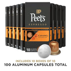 Peet's Coffee, Medium Roast Espresso Capsules, Compatible with Nespresso Original Machine - Caramel, 100 Count (10 Boxes of 10 Espresso Capsules)