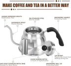 Stainless Steel Tea Kettle 800ml W/O Thermometer Gooseneck Kettle for Stovetop Pour Over Coffee Kettle Precision Pour Drip Spout Tea Pot 28oz,4 Cup,Silver,1Pack