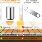 2PCS Pop-the-Top Beer Bottle Opener, Metal Automatic Magnetic Glass Bottle Cap Openers, Wine Bartender Tool Cap Catcher for Bar, Party, Wine Ceremony, Restaurant Household Utensils, Easy to Use-Silver