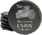 The Open Road Awaits: Motorcycle Coasters with Inspirational Quote - Round Slate - Set of 5