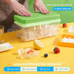 PHINOX Ice Cube Tray With Lid and Bin, Ice Trays for Freezer, Flexible Ice Cube Trays, Making 64 pcs Ice Cubes, Chilling Cocktail, Whiskey, Coffee, with 2 trays, Ice Container, Scoop&Cover, BPA Free
