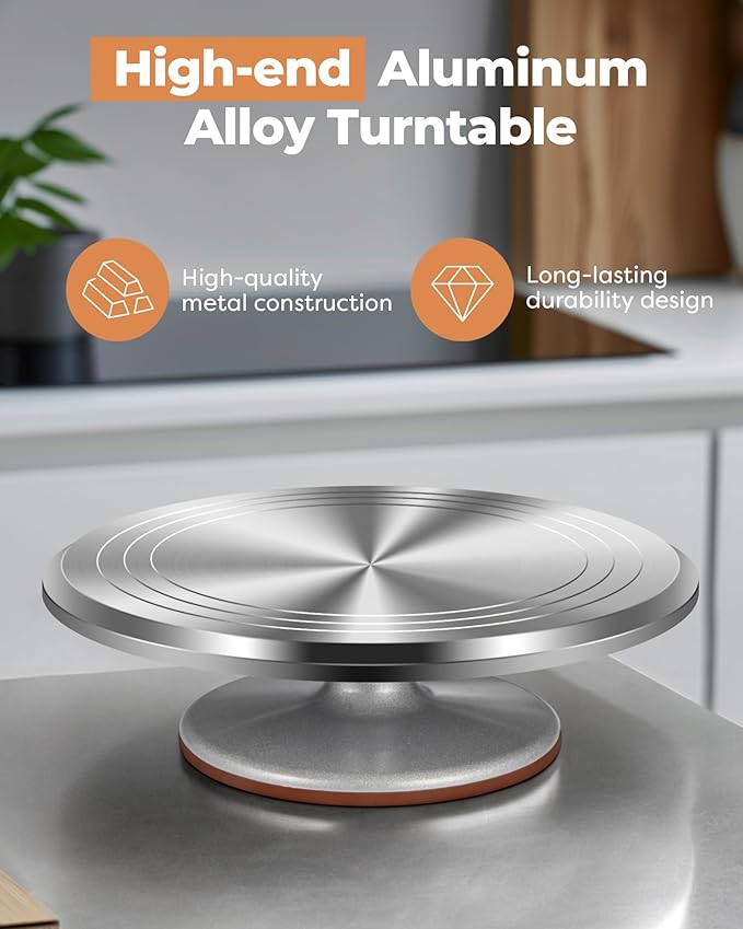 Kootek Aluminium Alloy Revolving Cake Stand 12 Inch Rotating Cake Turntable for Cake, Cupcake Decorating Supplies