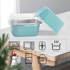 50 Pcs Mini Square Baking Cups with Lids,5oz Aluminum Foil Mini Cake Pans with Lids,Disposable Ramekins Cake Pans,150ml Dessert Cups Cupcake Pans for Wedding Birthday Party,Blue