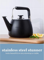 Sur La Table Kitchen Essentials Large 2 QT Heavy Gauge Stainless Steel Tea Kettle - Matte Black
