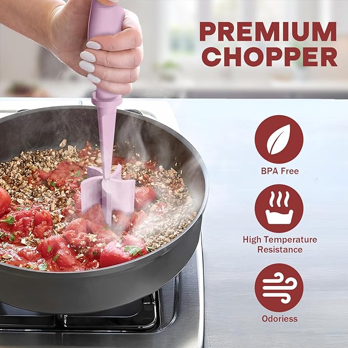 2 Pcs Meat Chopper, Hamburger Grinder, Premium Heat Resistant Smasher for Ground Beef, Burger Grinder Nylon Potato Mix Tool-Pink