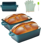 9x5 Inch Enameled Cast Iron Loaf Pan with Lid | 2 in 1 Homemade Sourdough Bread Baking Pan for Homemade Bread, Cake, Meatloaf | Durable 2 Piece Set, Blue Color