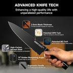 OOU Knife Set with Block and Sharpener, 6 Pcs High Carbon German Steel Kitchen Knife Block Set with Universal Knife Holder, Dishwasher Safe Knife Set for Small Kitchen, Space-Saving, Anti-Rust