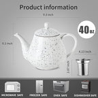 KOOV Ceramic Teapot with Infuser, 40 ounce Tea Pot with Infuser for Loose Tea, Large Enough For 6 Cups, Tea Pot with Tea Strainers, Splash Series (Splashed White)