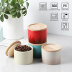 Sweejar Kitchen Canisters Ceramic Food Storage Jar, Stackable Containers with Airtight Seal Wooden Lid for Serving Ground Coffee, Tea, Sugar, Spice and More - 5 Fl Oz(Gradient Blue)