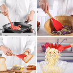 Kitchen Cooking Utensils Set 6Pcs Heat Resistant Silicone Kitchen Utensils Spatula Spoon Turner Ladle w Wooden Handle, BPA FREE Silicone Cooking Tool Gadget Set for Nonstick Cookware & Baking