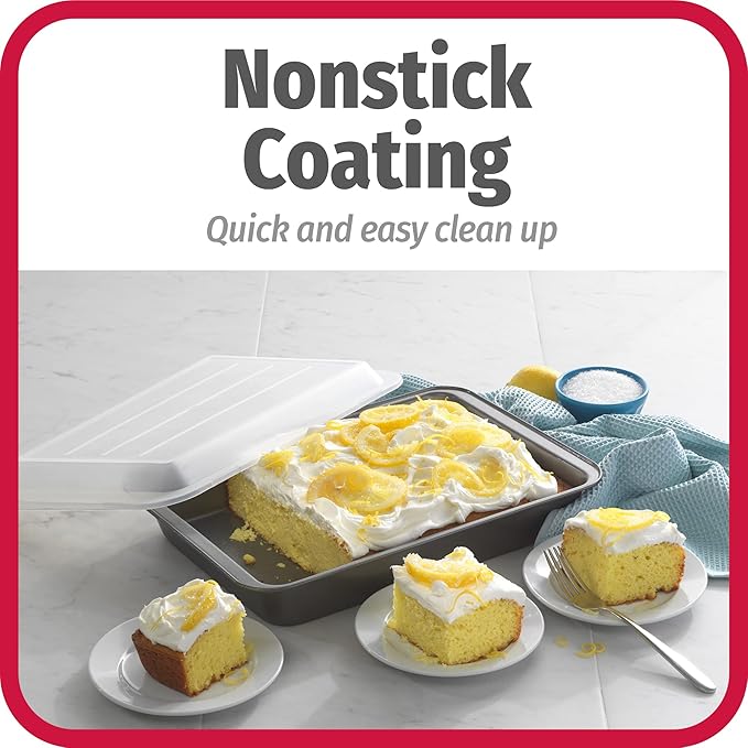 GoodCook Set of 2 Nonstick Steel 13" x 9" Cake Baking Pans with Covers, Gray