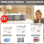 Vacuum Seal Bags for Clothing Travel with USB Electric Pump, FIRRAX 15 Combo Carry-on Size Space Saver Vacuum Storage Bags (5 Large+5 Medium+5 Small), Compression Packing for Luggage and Suitcase