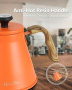 Harriet Gooseneck Kettle with Thermometer for Pour Over Coffee and Tea, 37 fl oz, Stainless Steel, Durable 3-Layer Base, Ideal Spout for Precision Pouring, Compatible with all Stove Tops, Orange