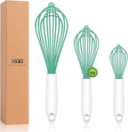 Teal Silicone Whisk, Sealed Waterproof Design Set of 3, Professional Kitchen Whisks for Cooking Non-Scratch, Silicone&Stainless Steel Whisk, Heat Resistant 480°F Rubber wisk, BPA free