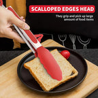 Kitchen Tongs,Set Of 3 Tongs with Silicone Tip for Cooking 9/12 Inch Stainless Steel Kitchen Tong for Meat,Food Grill,Salad,BBQ,Frying,Serving,Dishwasher (Red, 12 Inch)