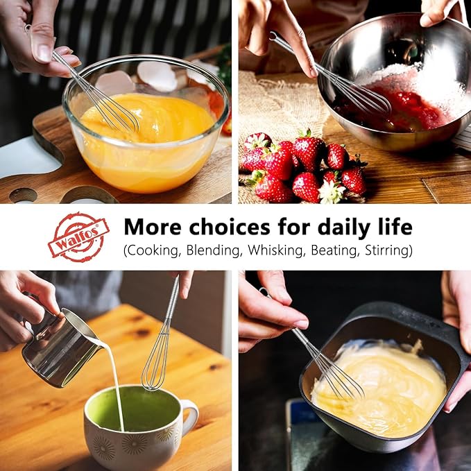 Walfos Mini Whisks, Small Whisk Bulk 304 Stainless Steel 6 Pieces, 5 Inch Tiny Whisk For Whisking, Beating Eggs, Mixing Sauces, Blending Ingredients