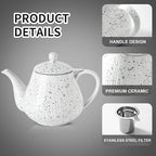 KOOV Ceramic Teapot with Infuser, 40 ounce Tea Pot with Infuser for Loose Tea, Large Enough For 6 Cups, Tea Pot with Tea Strainers, Splash Series (Splashed White)