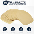 400PCS 6.3 Inch Square Air Fryer Parchment Paper Liners Disposable, Unbleached Air Fryer Sheets with Holes, Perforated Steamer Liners for 2-5QT Basket Air Fryer Microwave Oven Frying Pan Plate