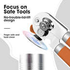 Beneno Heavy Duty Hand Can Opener Manual with Magnet, Durable Sharp Carbon Steel Blade Smooth Cutting, Big Effort-Saving Knob, Soft Grip Handle, Multifunctional Kitchen Tool with Bottle Opener, Orange