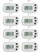 Frienda 8 Pack White Digital Fridge Thermometer Waterproof Refrigerator and Freezer Room Max/min Record Function LCD Screen Refrigerator Thermometer with Hook and Magnetic Back for Home