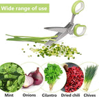 5-Blade Herb Cutter Scissors with Safety Cover, Cleaning Comb - Green