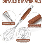 Stainless Steel Whisk Wooden Handle Metal Whisk Balloon Wire Baking Whisks for Cooking Kitchen Whisking Beating Blending 12inch