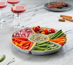 Plasticpro 6 Sectional Round Plastic Serving Tray/Platter (8, White & Gold)